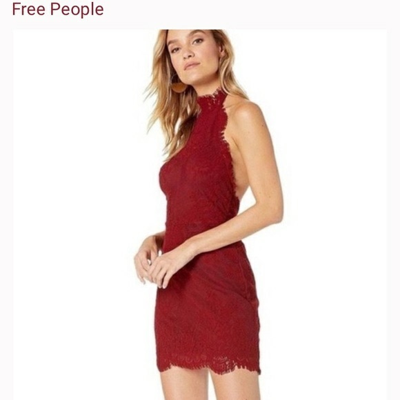 HARPER LACE HALTER MINIDRESS IN RED size large!! - Picture 3 of 16